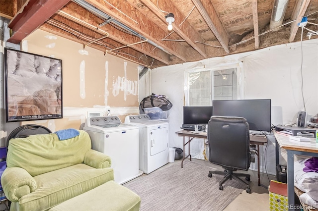 home office with separate washer and dryer