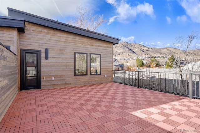 view of patio with a mountain view