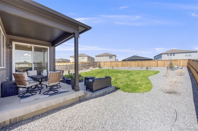 view of yard featuring a fenced backyard and a patio area