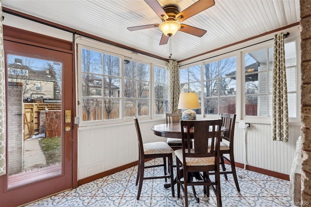 sunroom / solarium with ceiling fan