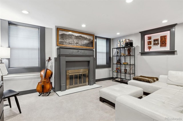 living room with light carpet