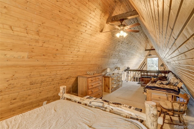 244 Lariat Loop, Hartsel, CO 80449 - bedroom featuring carpet floors, wood walls, and wood ceiling