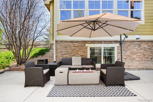 25362 E Indore Dr, Aurora, CO 80016 - view of patio with an outdoor living space with a fire pit