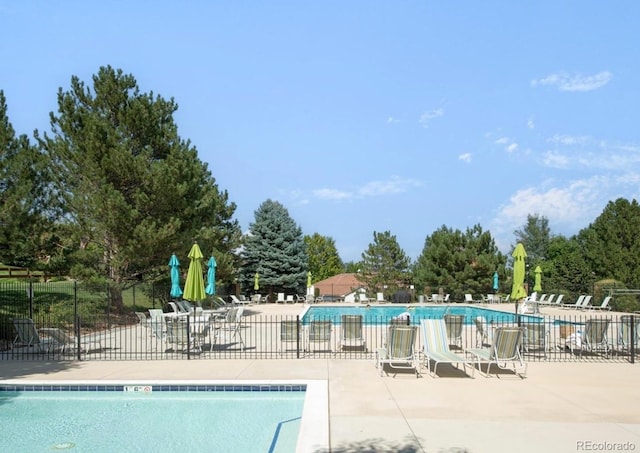 view of swimming pool featuring a patio