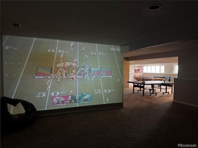 game room featuring visible vents and carpet
