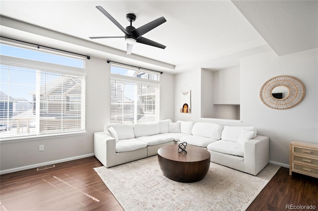 21925 E 44th Pl, Aurora, CO 80019 - living room featuring wood finished floors and ceiling fan