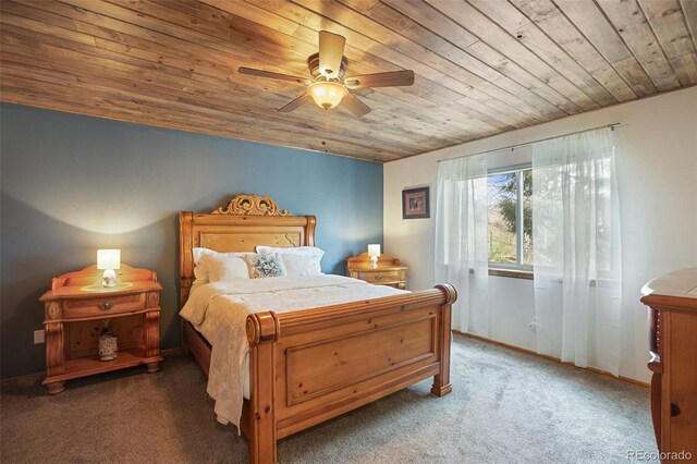 120 Red Rock Ct, Woodland Park, CO 80863 - bedroom with wood ceiling, carpet, and a ceiling fan