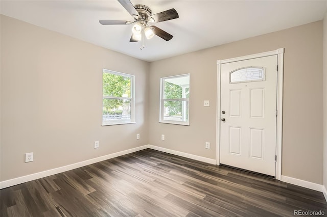 233 N 10th Ave, Brighton, CO 80601 - entryway featuring baseboards, dark wood-style flooring, and ceiling fan