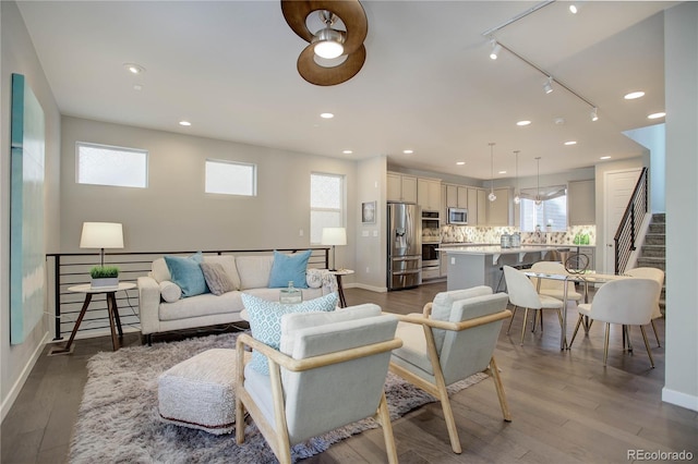 living room with hardwood / wood-style flooring