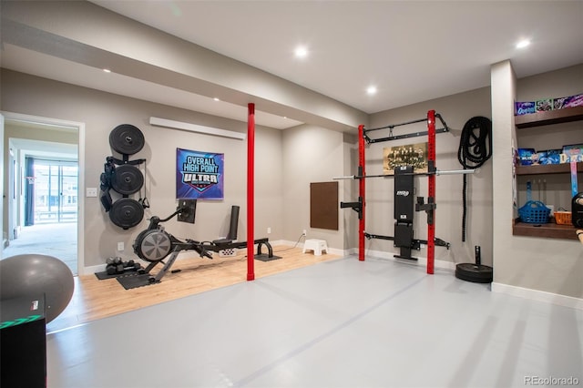 exercise area with hardwood / wood-style floors