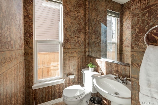 bathroom featuring a healthy amount of sunlight, toilet, and sink