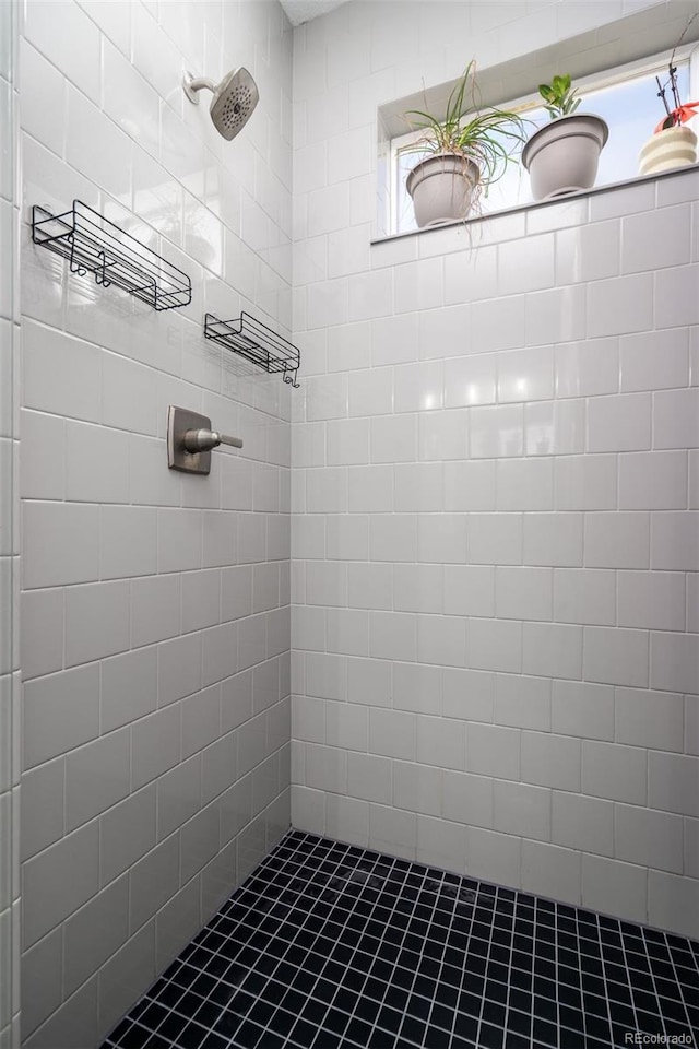 bathroom with tiled shower and a healthy amount of sunlight