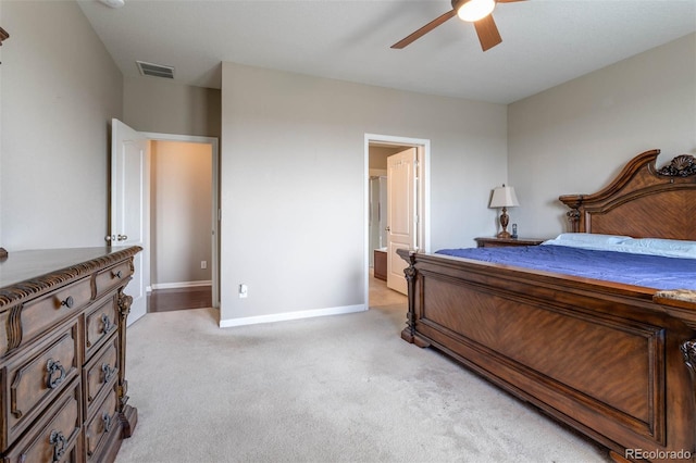 6265 S Ider Way, Aurora, CO 80016 - bedroom with light carpet, baseboards, a ceiling fan, and ensuite bath
