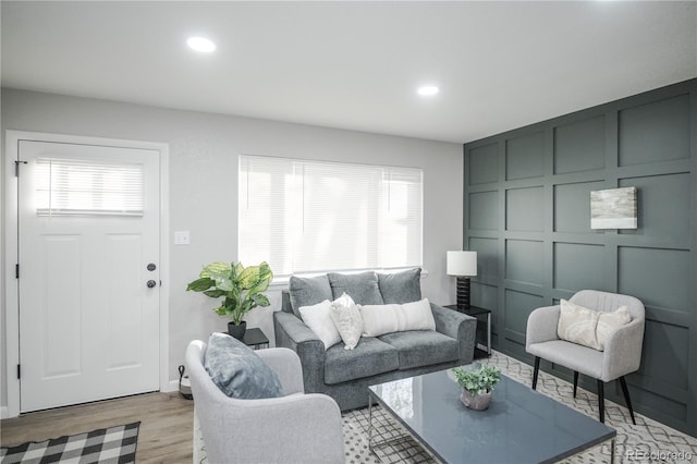 living room featuring light wood-type flooring