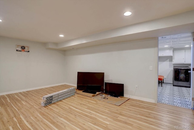 1641 Orchard Dr, Denver, CO 80221 - workout area featuring baseboards, light wood-style floors, and recessed lighting
