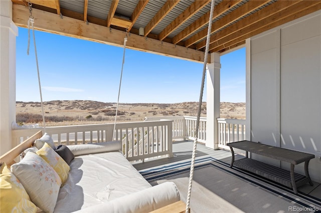 view of patio / terrace with a mountain view