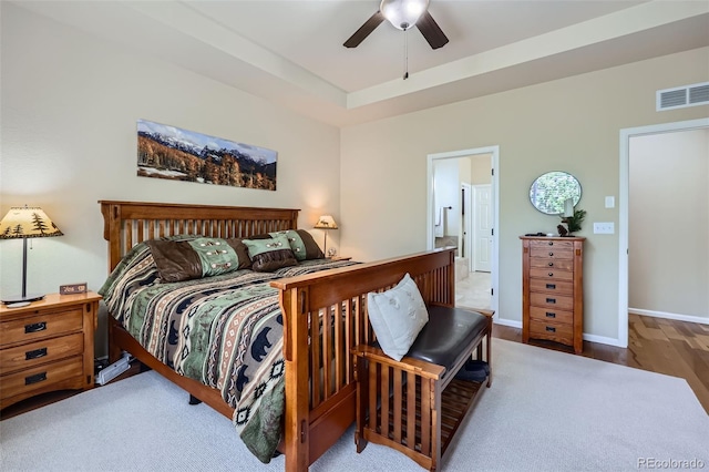 2872 Dreamcatcher Loop, Castle Rock, CO 80109 - bedroom with a ceiling fan, wood finished floors, and ensuite bath