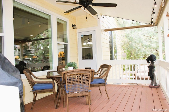 2872 Dreamcatcher Loop, Castle Rock, CO 80109 - deck with a ceiling fan and outdoor dining space