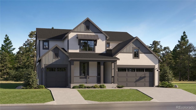 view of front of house with a porch and a front lawn