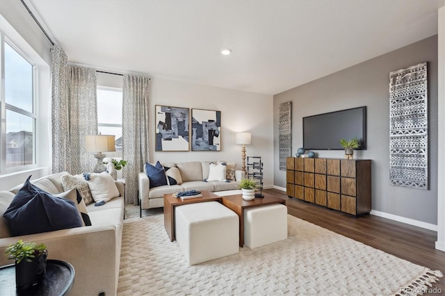 living room with hardwood / wood-style flooring