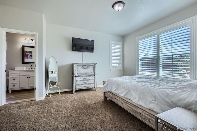 4866 Rainbow Gulch Trl, Colorado Springs, CO 80924 - bedroom with carpet, baseboards, a sink, and connected bathroom