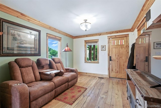 4716 Broadway, Denver, CO 80216 - living area with light wood-style flooring and crown molding
