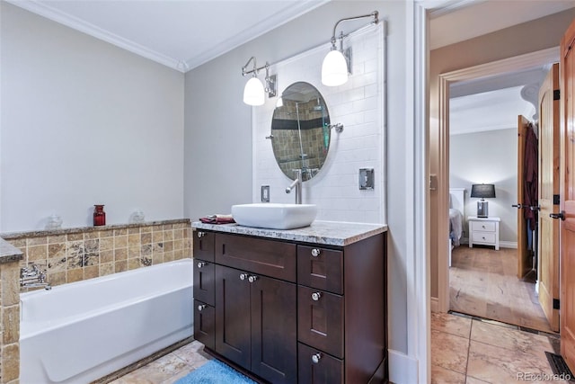 4716 Broadway, Denver, CO 80216 - bathroom featuring crown molding, vanity, a bath, ensuite bathroom, and tile patterned floors