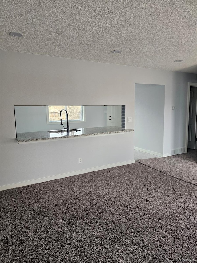 kitchen featuring carpet, sink, and a textured ceiling