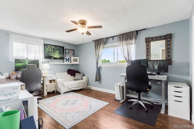 915 Mercury Cir, Littleton, CO 80124 - office featuring ceiling fan, wood finished floors, a textured ceiling, and baseboards