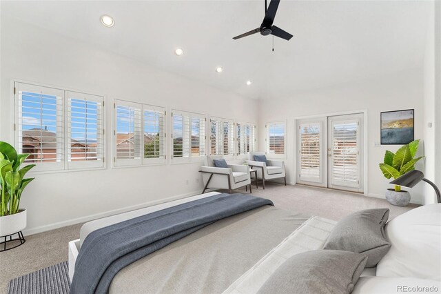 1904 S Union Pl, Lakewood, CO 80228 - carpeted bedroom with access to exterior, recessed lighting, a ceiling fan, and baseboards