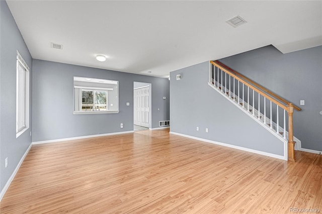 unfurnished living room with light hardwood / wood-style floors