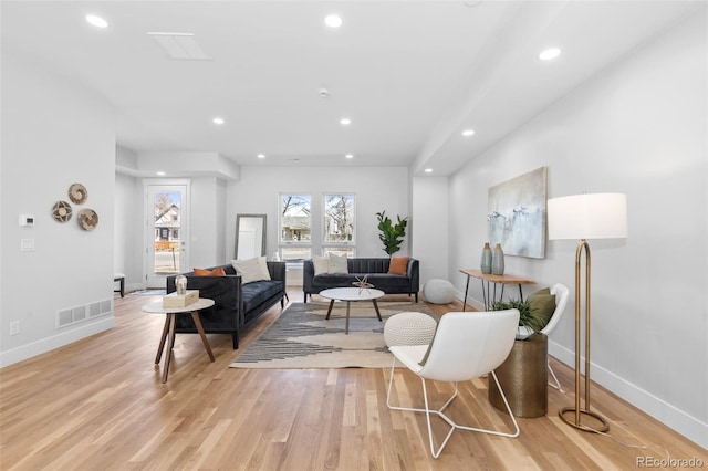 living room featuring light wood-type flooring