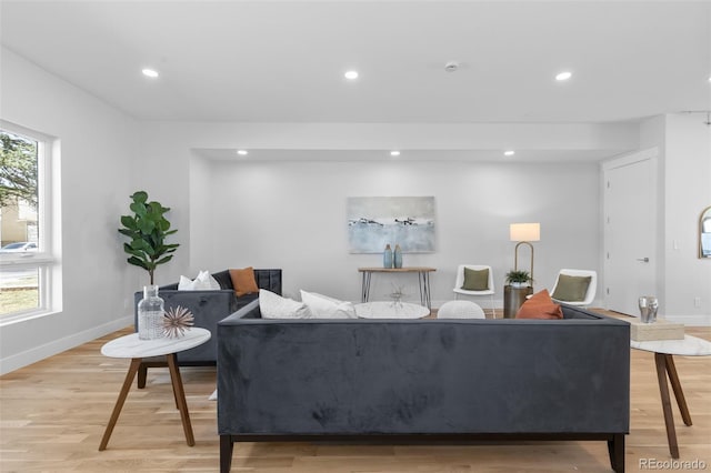 living room with a healthy amount of sunlight and light wood-type flooring