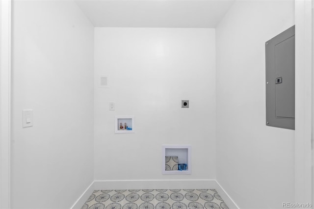 clothes washing area featuring washer hookup, electric panel, and electric dryer hookup