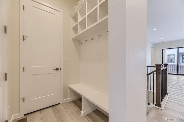 mudroom featuring light hardwood / wood-style flooring