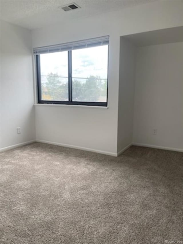 empty room featuring carpet and a textured ceiling