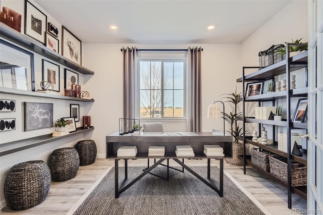 14147 Bunny Hop Ln, Parker, CO 80134 - office with light wood-style flooring, recessed lighting, and baseboards