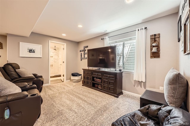 10694 Cedarcrest Cir, Highlands Ranch, CO 80130 - living room featuring baseboards, recessed lighting, and carpet flooring