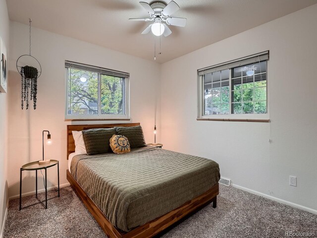 7112 S Platte Canyon Dr, Littleton, CO 80128 - bedroom with baseboards, carpet flooring, and a ceiling fan