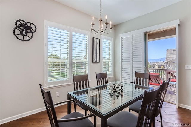 dining room featuring dark hardwood / wood-style flooring and a notable chandelier