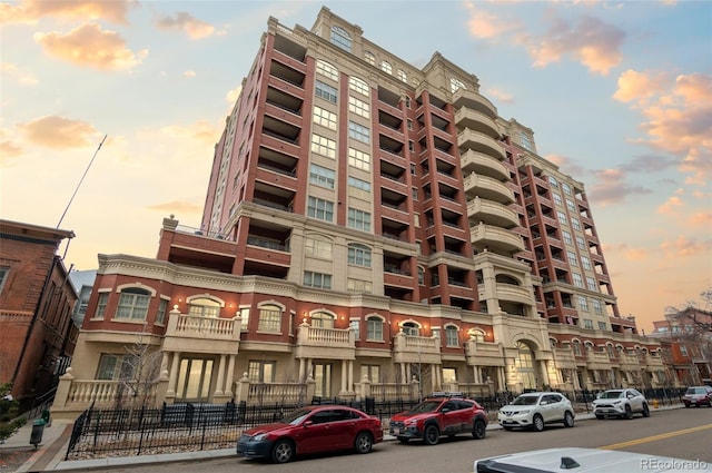 view of property at dusk