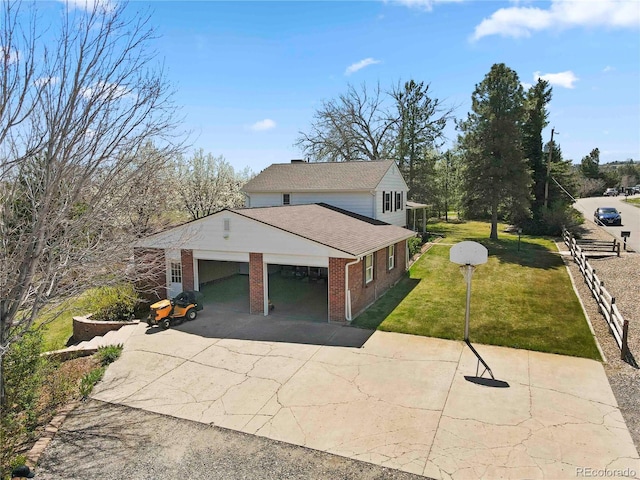 6492 S Piney Creek Cir, Centennial, CO 80016 - view of side of property with a lawn, driveway, a shingled roof, a garage, and brick siding