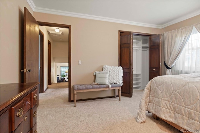 6492 S Piney Creek Cir, Centennial, CO 80016 - bedroom with light colored carpet, ornamental molding, and a closet