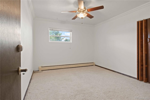 6492 S Piney Creek Cir, Centennial, CO 80016 - empty room featuring ceiling fan, ornamental molding, carpet, and a baseboard radiator