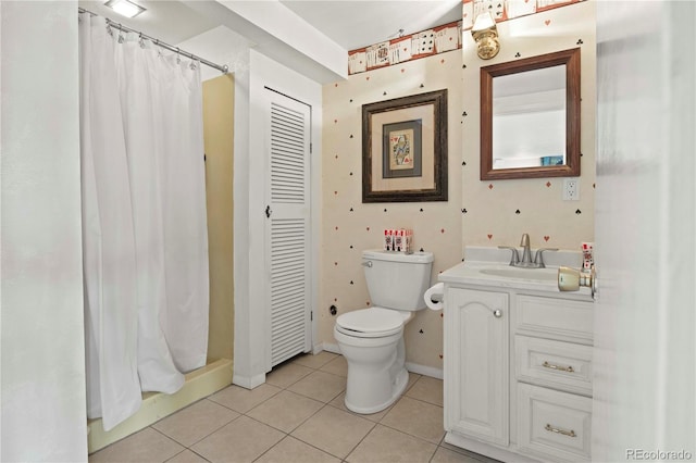 6492 S Piney Creek Cir, Centennial, CO 80016 - full bathroom with curtained shower, tile patterned flooring, vanity, and toilet