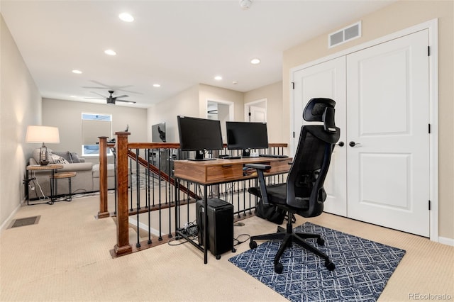 8186 E 53rd Dr, Denver, CO 80238 - office space with light colored carpet, ceiling fan, and recessed lighting