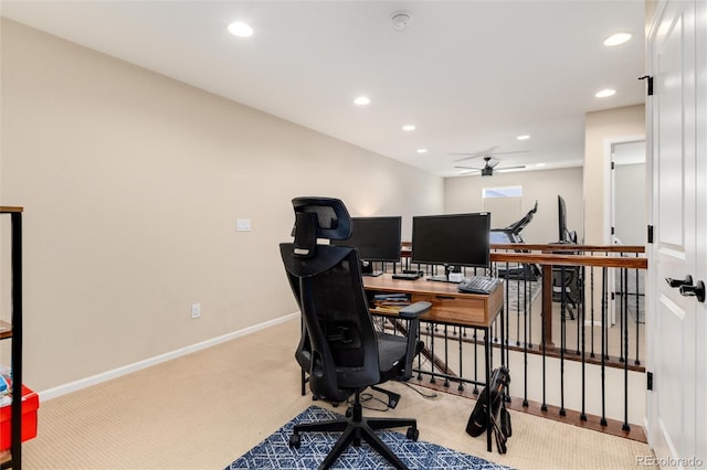8186 E 53rd Dr, Denver, CO 80238 - office area featuring a ceiling fan, light colored carpet, and recessed lighting