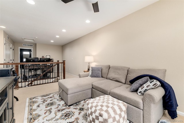 8186 E 53rd Dr, Denver, CO 80238 - living room featuring recessed lighting, carpet, and ceiling fan