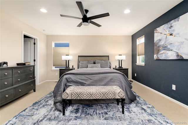 8186 E 53rd Dr, Denver, CO 80238 - bedroom with carpet flooring, a ceiling fan, and recessed lighting