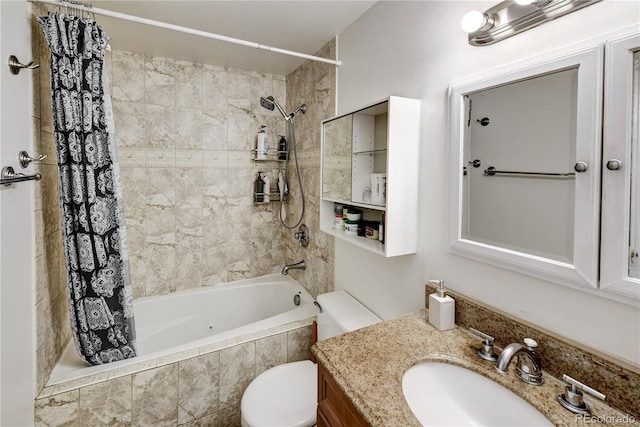 full bathroom featuring vanity, toilet, and shower / tub combo with curtain